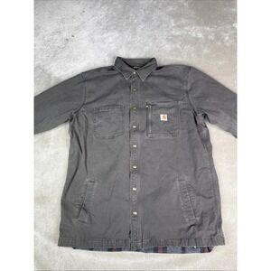Carhartt Charcoal/Grey Rugged Flex Flannel Fleece Lined Shirt Jacket Size XL Tal